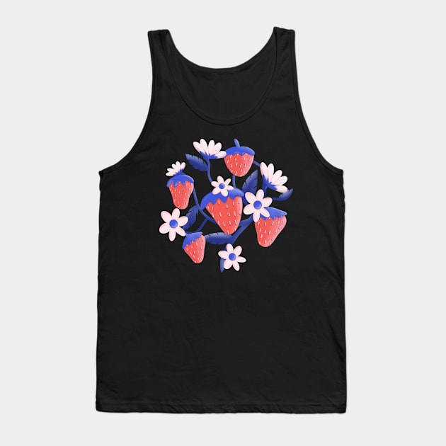 Summertime Strawberries on a Blue Vine Tank Top by ksrogersdesigns